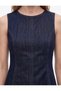 Cotton Crew Neck Flounce Sleeveless Mini Denim Dress with Stitching Detail - 4