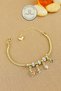Gold Steel Snake Chain Bracelet – Flower and Heart Motifs, Green Stone Detail (16+5 cm) - 2