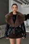 Fur Collar Belt Detail Short Leather Jacket - 5