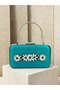 Green Satin Silver Metal Detailed Crystal Stone Embroidered Chain Strap Women's Evening Dress Bag Wedding Engagement Graduation - 3