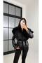 Fur Collar Belt Detail Short Leather Jacket