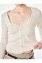 Double Layer Lace Detailed Slim Fit U-Neck Long Sleeve Buttoned Knitwear Cardigan - 4