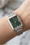 Silver Square Case Women's Wristwatch |   30 mm Steel Cord, Green Dial - 7