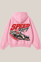 Unisex Speed Racing Printed Front and Back Design Oversize 3 Threaded Inner Hooded Sweatshirt - 3