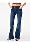 Buttoned Low Waist Cotton Spanish Flare Denim Trousers - Flare Jeans - 3