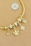 Steel Bracelet - Gold Flower Clover White Stone Detailed Snake Chain Steel Bracelet 16+5cm - 5