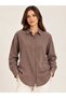 Women's Brown Muslin Fabric Long Sleeve Buttoned Shirt