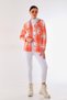 Oversized Hooded Double Pocket Women's Lumberjack Shirt - Orange White Plaid Flannel Shirt
