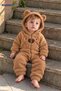 Baby Boy Jumpsuit with Teddy Bear Ears, Hooded Plush Zippered Baby Set - 5