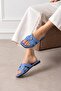 New Season Baby Blue Stone Detailed Knitted Strap Flat Sole Slippers - 2