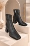 Mila Women's Black Matte Blunt Toe Zippered Thick Heeled Daily Stylish Boots - 4