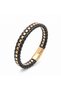 💎   Premium Shiny and Stylish Yellow Black Leather Weave and Albanian 316L Steel Chain Bracelet 31834B25D1 21 cm - 5