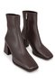 Mila Women's Brown Matte Blunt Toe Zippered Thick Heeled Daily Stylish Boots - 5
