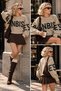 Text Patterned Oversize Crew Neck Crop Knit Sweater - 3