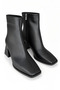 Mila Women's Black Matte Blunt Toe Zippered Thick Heeled Daily Stylish Boots - 5