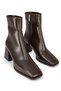 Mila Women's Brown Patent Leather Blunt Toe Zippered Thick Heeled Daily Stylish Boots - 5