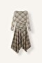 Asymmetrical Cut Square Patterned Boat Neck Long Sleeve Tulle Midi Dress J1440Ax26Wn