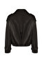 April Women's Black Short Oversize Leather Jacket 26Wgd5715U7 - 3