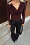 Brown Degaje Collar Shoulder Buckle Women's Sandy Blouse - 4