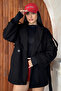 Agli̇mmer Pb Women's Cape Collar Belted Short Lined Black Cashmere Coat - 4