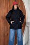 Agli̇mmer Pb Women's Cape Collar Belted Short Lined Black Cashmere Coat - 2