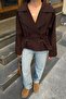 Brown Raglan Sleeve Double Breasted Closure Elastic Waist Detail Women's Lined Short Trench Coat - 4