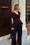 Brown Degaje Collar Shoulder Buckle Women's Sandy Blouse - 2