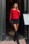 Red Degaje Collar Shoulder Buckle Women's Sandy Blouse - 2