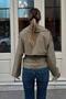 Khaki Raglan Sleeve Double-Breasted Closure Elastic Waist Detail Women's Lined Short Trench Coat - 5