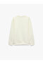 Three Threaded Ribbed Crew Neck Long Sleeve Printed Sweatshirt - 2