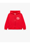 Long Sleeve Printed Oversize Hooded Zippered Sweatshirt with Pockets