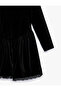 Lace Detailed Long Sleeve Crew Neck Velvet Dress - 3