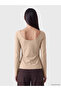 Two Mt Shop Quality Beige Plain Narrow & Slim Long Sleeve Women's T-Shirt - 4