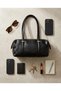 Black Soft Leather Shoulder Bag, Lined, with Gold Accents—Women's Everyday Clutch Bag and Shoulder Bag, 35x17 cm, CANEDR0