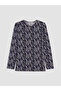 Two Mt Shop Quality Lcw Grace Navy Blue Combed Cotton Patterned Standard & Regular Long Sleeve Women's T-Shirt - 5