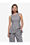 Crew Neck Sleeveless Asymmetrical Pleated Peplum Blouse - 3