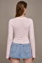 Women's Waist-Slit Crew Neck Gathered Blouse - 6