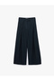 Wide Leg Striped Pleated Fabric Trousers with Pockets