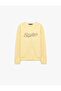 Three Threaded Ribbed Long Sleeve Crew Neck Printed Sweatshirt