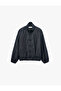 Long Sleeve High Collar Decorated Buttoned Denim Bomber Jacket