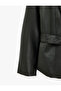 Faux Leather Jacket with Pockets, Shawl Collar, and Belt - 3