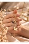 Gold Color Three Butterfly Model Steel Necklace with Evil Eye Beads and Zircon Stones - 3
