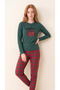 Green Crew Neck Thermal Women's Long Sleeve Pajama Set - 3
