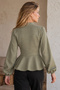 Women's Green High Collar Long Sleeve Chinese Buttoned Skirt Hem Flounce Blouse Arm-27K001012 - 2