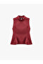 Slim Fit Zippered High Neck Sleeveless Peplum Blouse