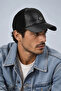 Black python-suede leather men's hat