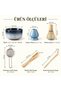 6 Piece Matcha Preparation Set Bamboo Whisk Ceramic Bowl Strainer Measuring Spoon and Spoon Blue - 2