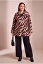 Leopard Patterned Unlined Large Size Cashmere Coat Burgundy - 5
