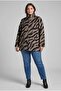 Leopard Patterned Unlined Large Size Cashmere Coat Brown - 6
