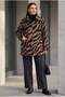 Leopard Patterned Unlined Large Size Cashmere Coat Brown - 4